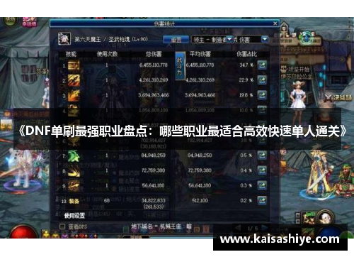 《DNF单刷最强职业盘点：哪些职业最适合高效快速单人通关》